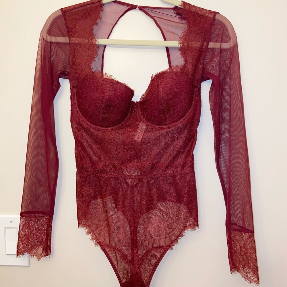 Victoria Secret Long Sleeve Lace Teddy Bodysuit